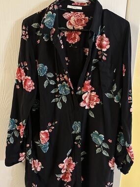 Vans Black Floral Button-Up Shirt Dress